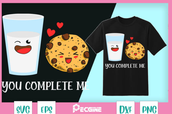 Evaluating You Complete Me Kawaii Milk Cookies Graphics for T-Shirt Designs