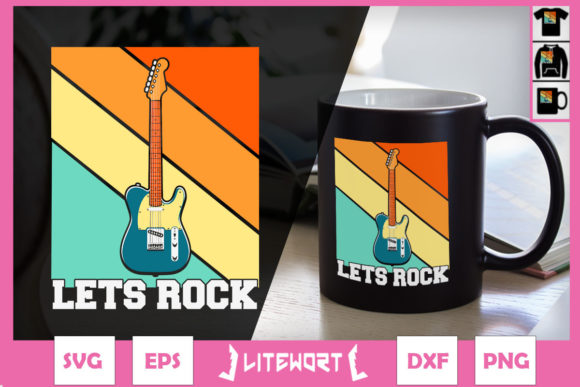 Lets Rock Rock N Roll Guitar Retro Graphics for Crafts